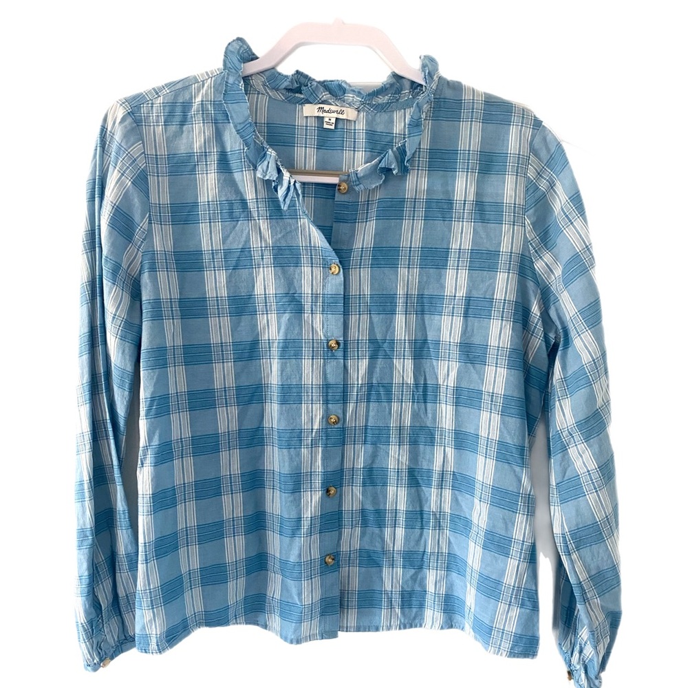 Madewell Blue and White Plaid Button Up Cottagecore BlouseWomen’s Medium